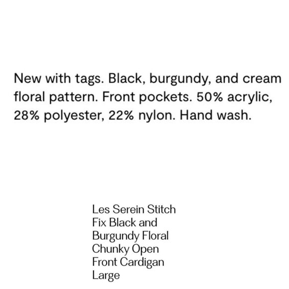 Les Serein Cardigan Size L Black Burgundy Ivory Floral Chunky Knit StitchFix New - Picture 6 of 11